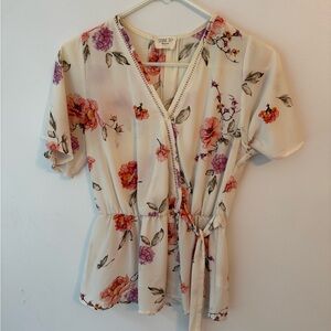 Floral Wrap Top - Cream